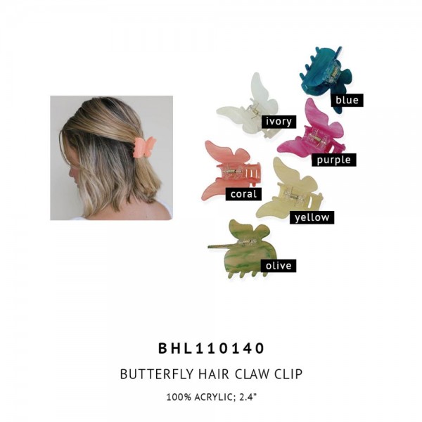 Acrylic Butterfly Claw Hair Clip. 

- 100% Acrylic 
- Approximately 2" Long 