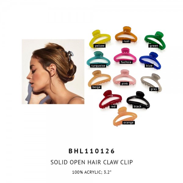 Acrylic Open Claw Hair Clip.

- 100% Acrylic
- Approximately 3.2" Long