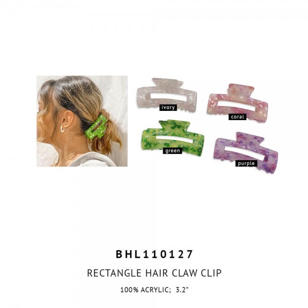 Acrylic Rectangle Hair Claw Clip.

- 100% Acrylic
- Approximately 3.2" Long