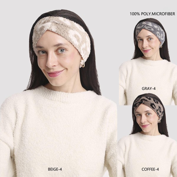Super Soft Fuzzy Knit Leopard Print Headwrap (Assorted 12 Pack)

- Assorted Colors (3 Colors Per Pack)
- 12 Headwraps Per Pack
- One Size Fits Most
- 4" Band Width
- 100% Polyester