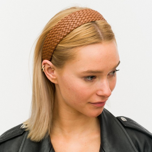 Wholesale women s Faux Leather Braided Headband One Fits Most