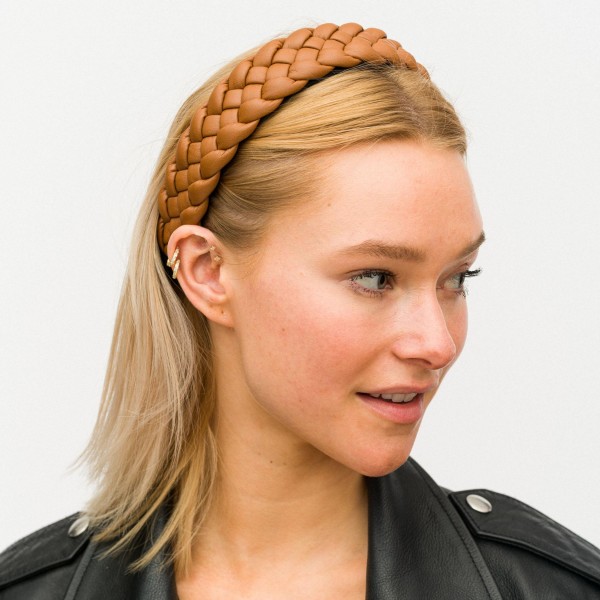Wholesale women s Faux Leather Braided Headband One Fits Most