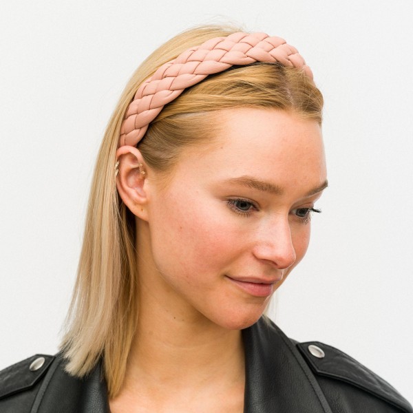 Wholesale women s Faux Leather Braided Headband One Fits Most