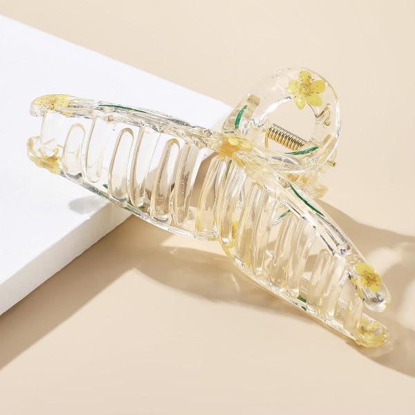 Resin Criss Cross Hair Claw With Pressed Flowers

- Approximately 4" Long