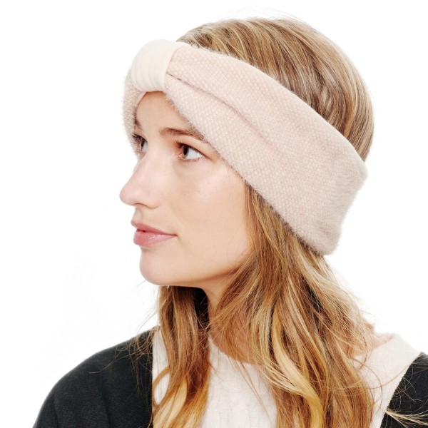 Wholesale front Bow Soft Knit Headwrap Lined One Fits Most Polyester Blend