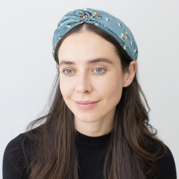 Floral Print Corduroy Knotted Headband.

- One Size Fits Most
- 100% Polyester