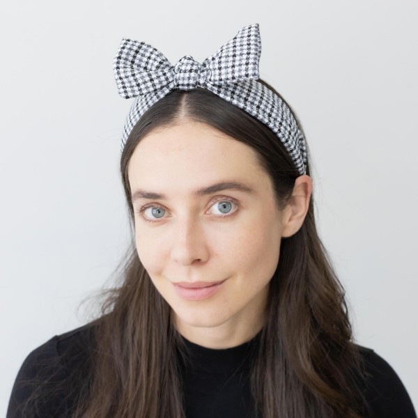 Wholesale houndstooth Wrapped Headband Top Bow Detail One Fits Most Polyester