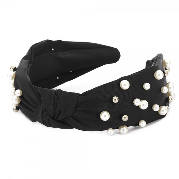 Wholesale knotted Headband Faux Pearl Silver Beaded Embellishments One Fits Most