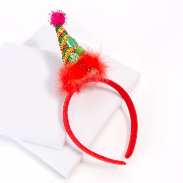 Color Changing Holiday Cone Hat Christmas Headband 

- One Size Fits Most 
- Wrapped Headband
- Batteries Included 
