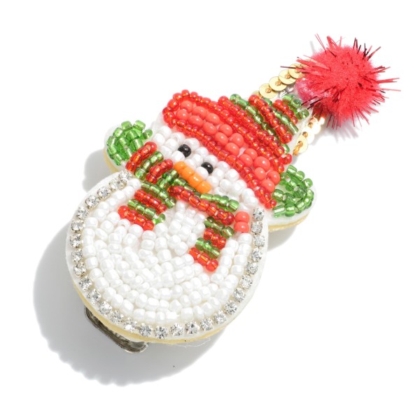 Seed Bead Snowman Hair Barrette.

- Approximately 2.5" L