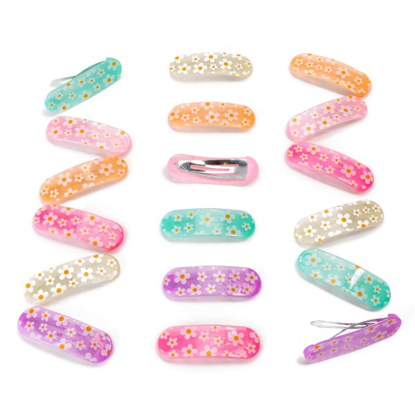 Wholesale set Six Flower Print Translucent Hair Barrettes Pack Pack Contains Set
