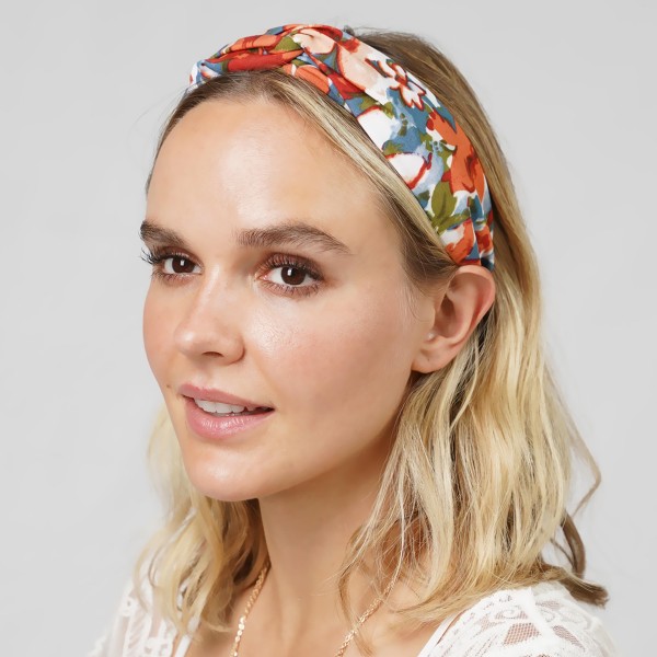 Wholesale floral Headband Top Knot Detail One Fits Most Plastic Polyester