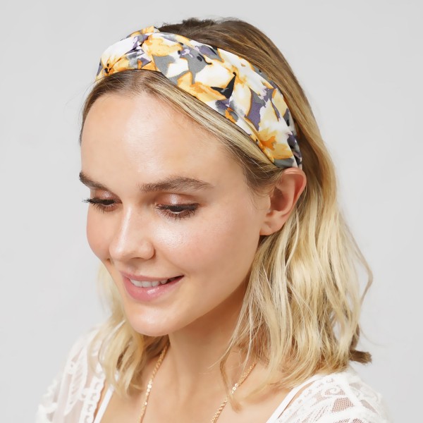 Wholesale floral Headband Top Knot Detail One Fits Most Plastic Polyester