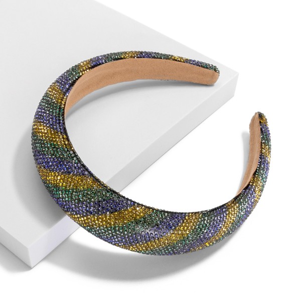 Wholesale rhinestone Studded Mardi Gras Striped Cushion Headband One Fits Most