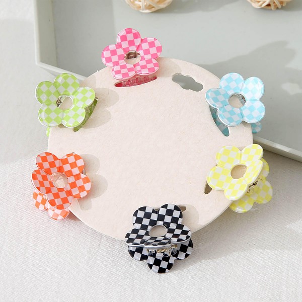 Wholesale set Six Plaid Printed Flower Claw Hair Clips W