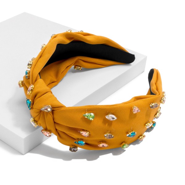 Wholesale knotted Headband Inset Rhinestone Accents One Fits Most