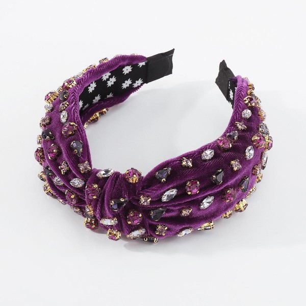 Wholesale velour Knotted Rhinestone Headband One Fits Most