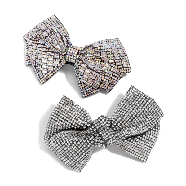 Circular Rhinestone Studded Barrette Bow - Approximately 4" W X 2" T view 5