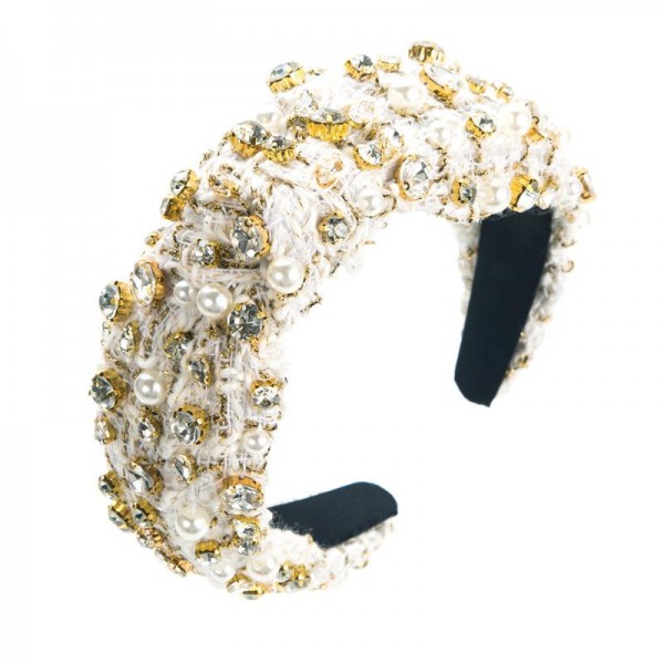 Wholesale rhinestone Pearl Beaded Knit Headband One Fits Most