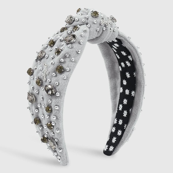 Wholesale fuzzy Knotted Headband Rhinestone Studs Angel Emblems One Fits Most
