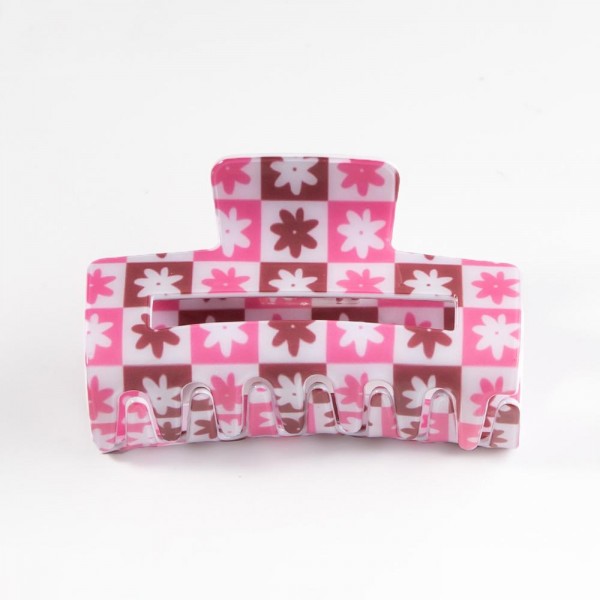 Wholesale flower Checkered Rectangle Hair Claw Clip L