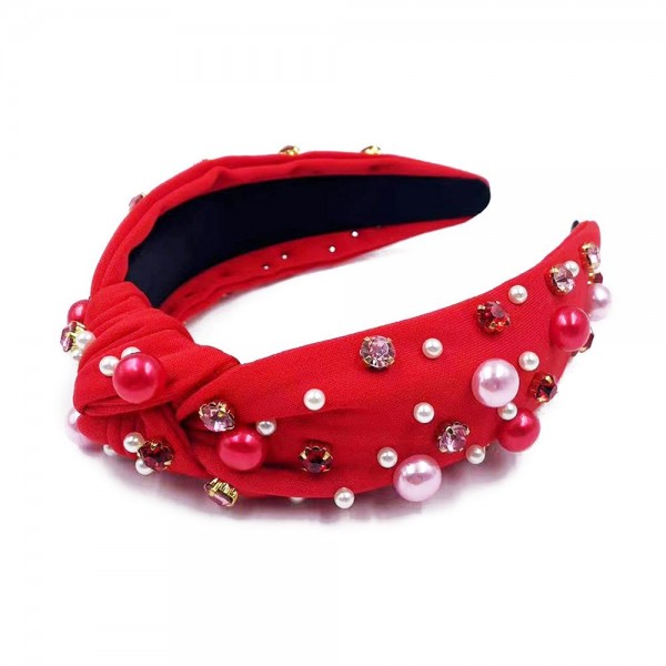 Wholesale knotted Headband Rhinestone Pearl Details One Fits Most