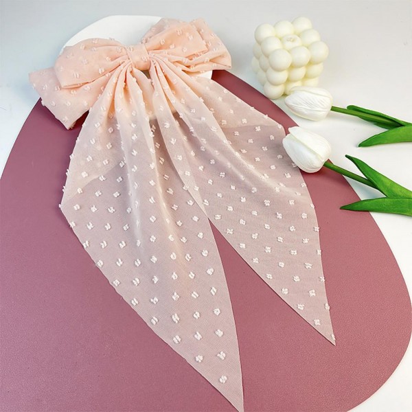 Handmade Clip-In Hair Bow With Embroidered Dot Details 

- Approximately 15" L