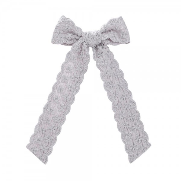 Wholesale handmade Embroidered Flower Clip Hair Bow Scalloped Edge Details L