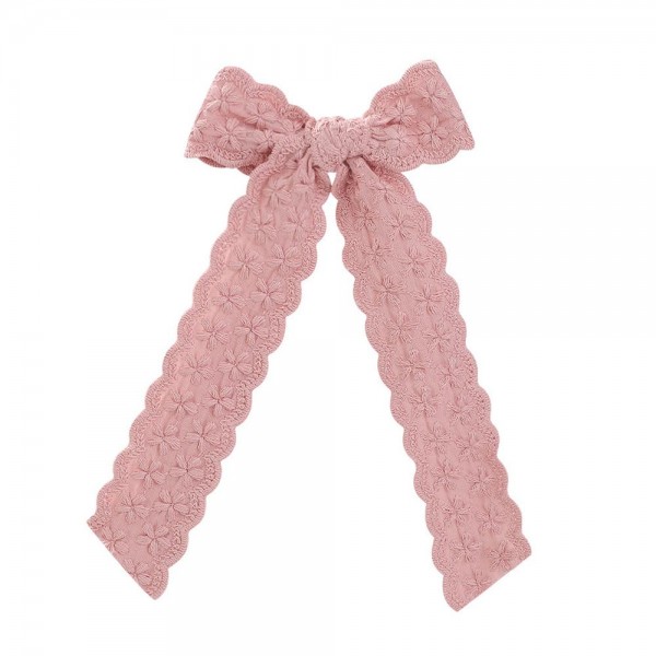 Wholesale handmade Embroidered Flower Clip Hair Bow Scalloped Edge Details L