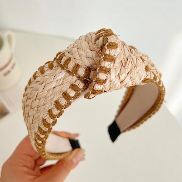 Wholesale straw Knotted Headband Embroidered Edges One Fits Most