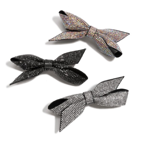 Rhinestone Studded Bow French Hair Barrette - Approximately 5.25" L view 5