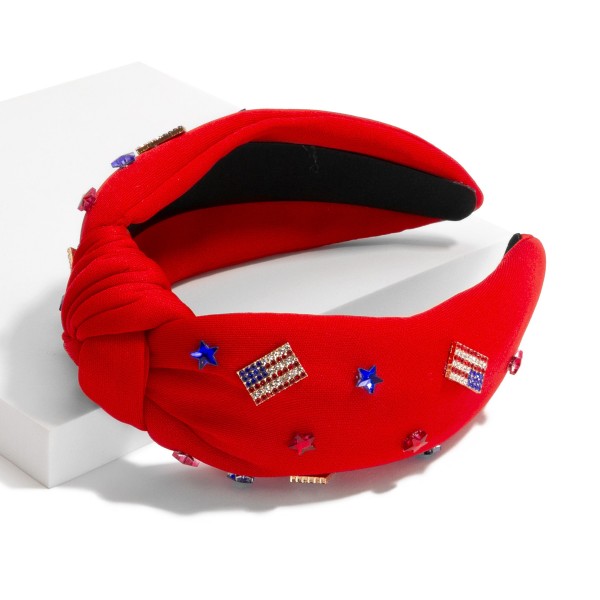 Satin Headband With Top Knot With Americana Charms 

- One Size Fits Most
