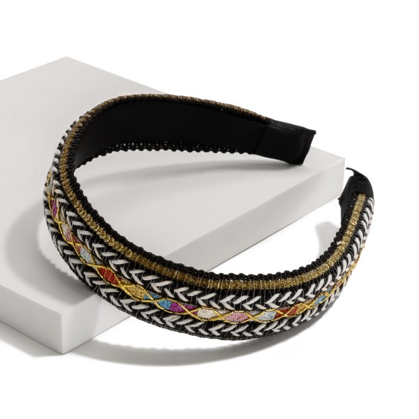 Wholesale woven Headband Sequin Border Glitter Striping Detail One Fits Most