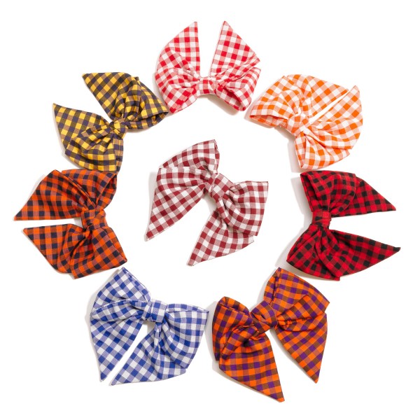 Checkered Plaid Game Day Clip-in Hair Bow - Approximately 6" L view 5