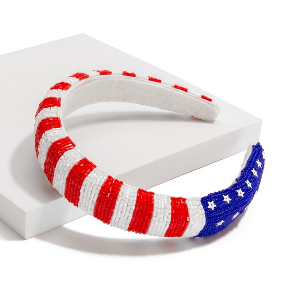 Wholesale americana Stars Stripes Seed Beaded Cushion Headband One Fits Most