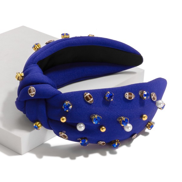 Wholesale game Day Football Pearl Rhinestone Studs Knotted Headband One Fits Mos