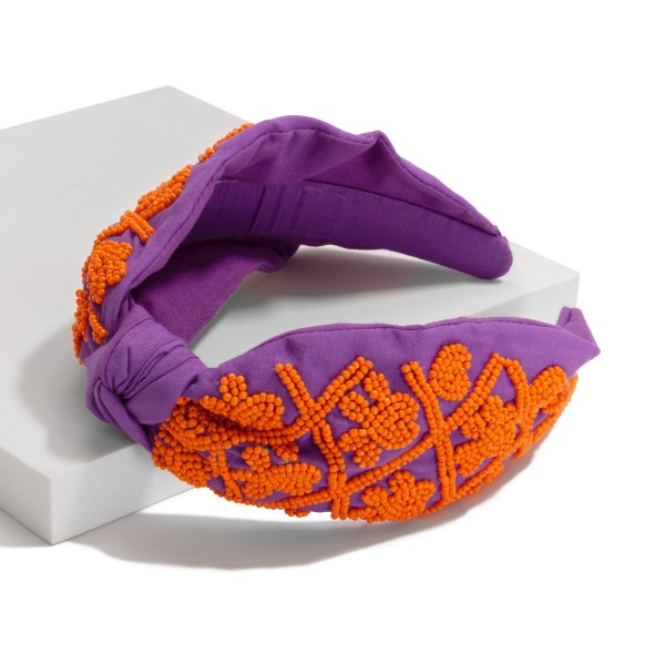 Wholesale game Day Seed Beaded Checkered Paw Print Knotted Headband One Fits Mos