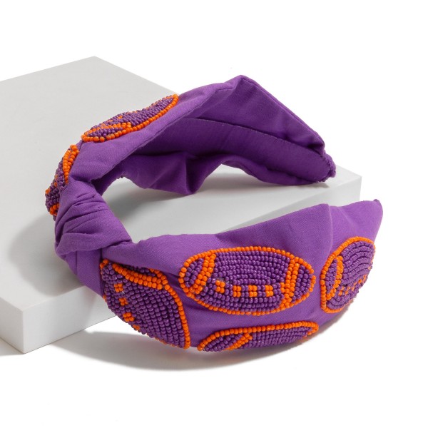 Wholesale game Day Seed Beaded Footballs Knotted Headband One Fits Most