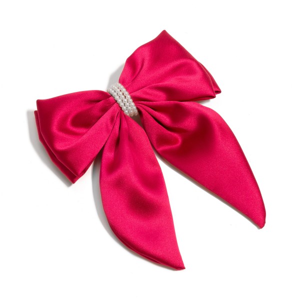 Wholesale large Ribbon Hair Bow Clip Pearl Details L W
