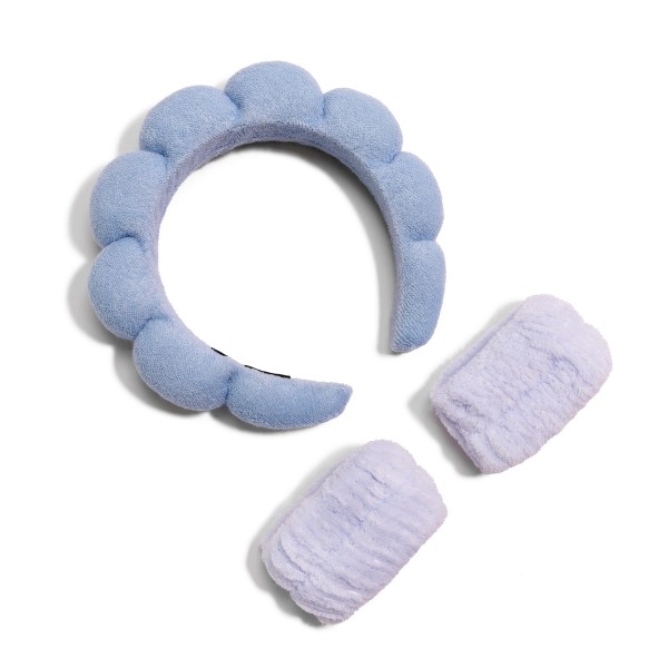 Wholesale puffy Plush Spa Headband Matching Wash Wrist Bands One Fits Most
