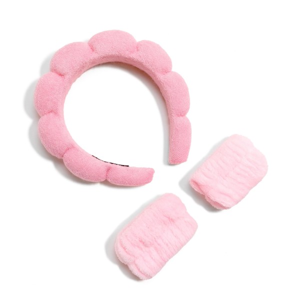 Wholesale puffy Plush Spa Headband Matching Wash Wrist Bands One Fits Most