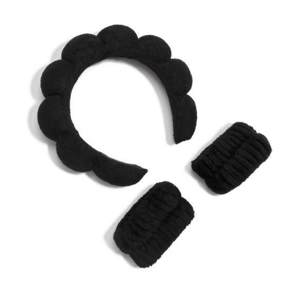 Wholesale puffy Plush Spa Headband Matching Wash Wrist Bands One Fits Most