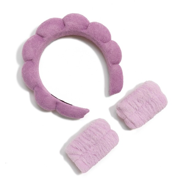 Puffy Plush Spa Headband With Matching Face Wash Wrist Bands

- One Size Fits Most