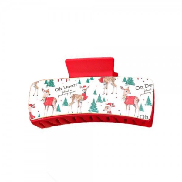 Wholesale matte Hair Claw Clip Vegan Leather Christmas Print Detail L