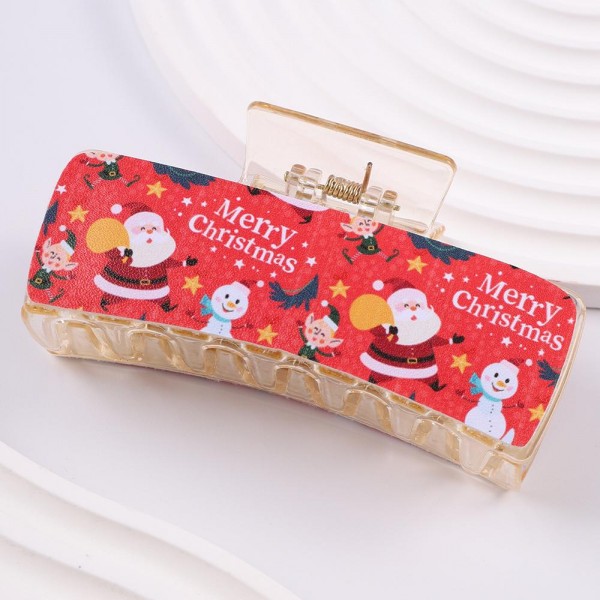 Wholesale clear Hair Claw Clip Vegan Leather Christmas Print Detail L
