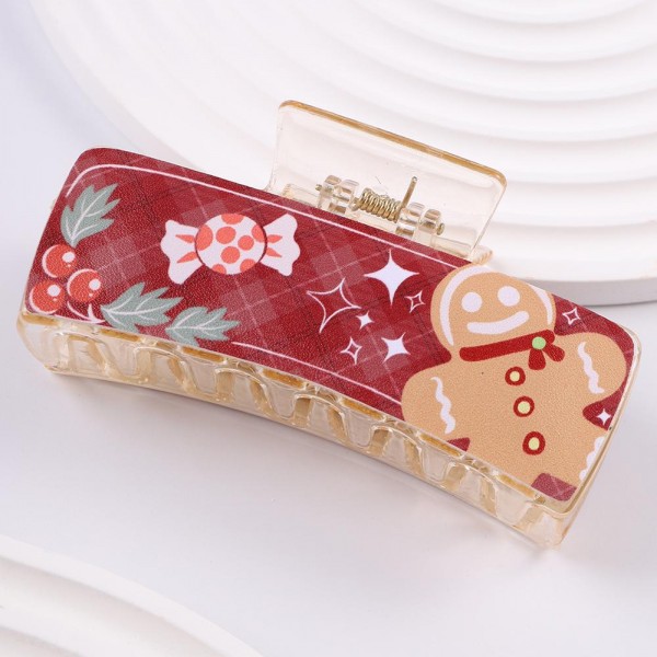 Wholesale clear Hair Claw Clip Vegan Leather Christmas Print Detail L
