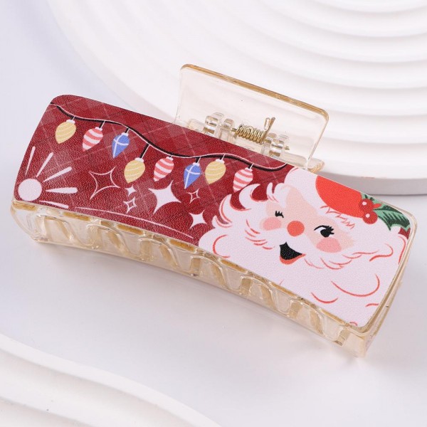Wholesale clear Hair Claw Clip Vegan Leather Christmas Print Detail L