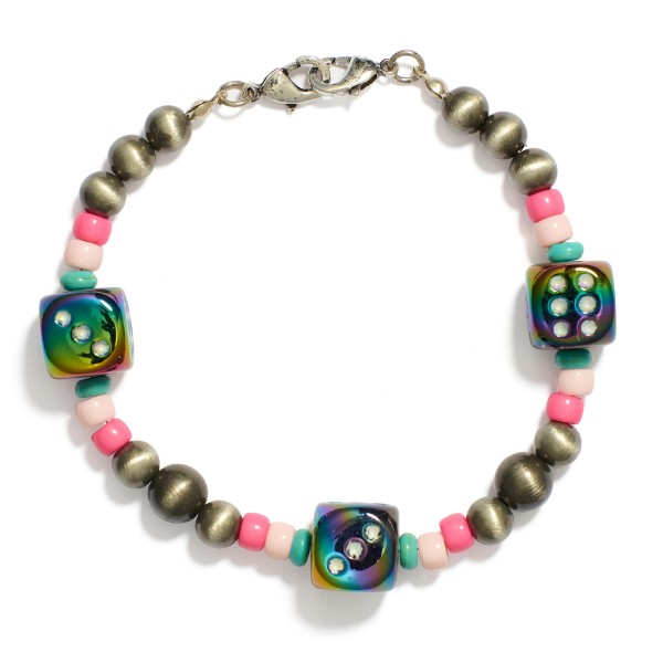 Wholesale beaded Trucker Hat Chain Brushed Beads Iridescent Dice D