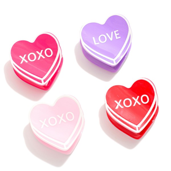 Wholesale set Four XOXO Conversation Heart Acetate Claw Hair Clips L
