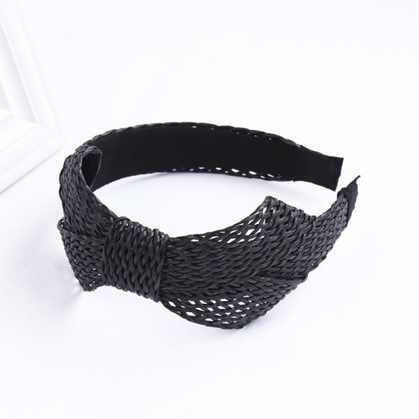 Wholesale lattice Straw Headband Bow Detail One Fits Most